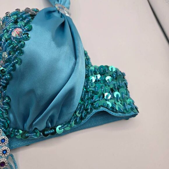 Belly Fancy Bra Blue Sequins Tassle Rhinestone Size 34 - Picture 6 of 8